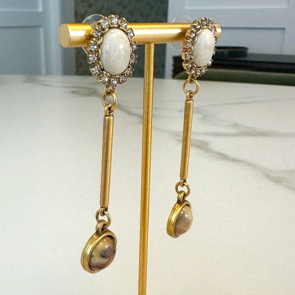 TOVA Neutral Coloured Gemstone and Crystal Long Earrings in Coated Brass - Picture 11 of 14